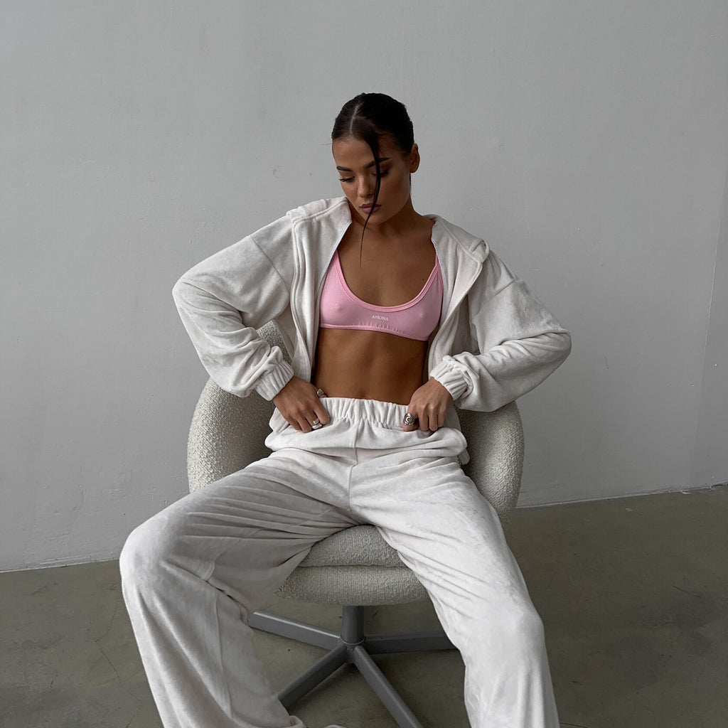 Cross-border independent station velvet hooded cardigan trousers women's two-piece set long-sleeved jacket pendant straight mopping trousers set