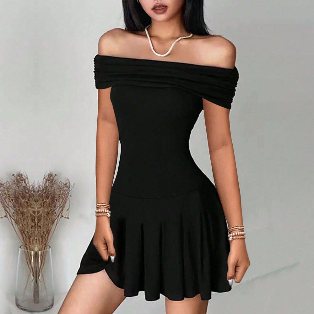 Amazon cross-border women's fashion : sweet & spicy off-the-shoulder mini dress - new summer collection, high-waisted, one-shoulder design