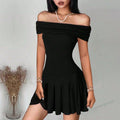 Amazon cross-border women's fashion : sweet & spicy off-the-shoulder mini dress - new summer collection, high-waisted, one-shoulder design