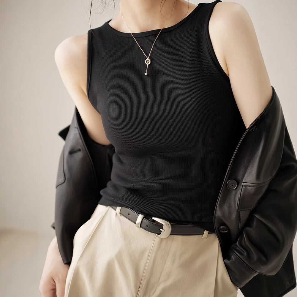 cross-border  spring/summer pure cotton tank top - off-the-shoulder halter neck slimming sleeveless undershirt camisole top for women