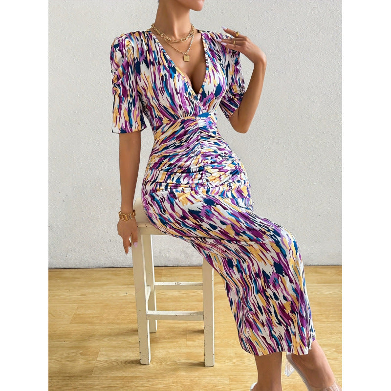 code new arrival  elegant women's original print dress - purple