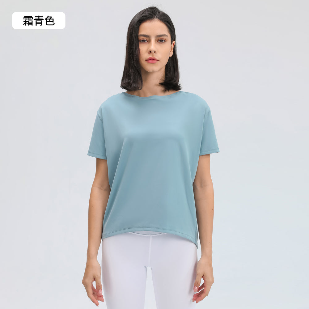 Spring/summer new collection: brushed, barely-there feel yoga short sleeve top. stylish and versatile for everyday wear, breathable, minimalist, and relaxed fit. yoga top ds079