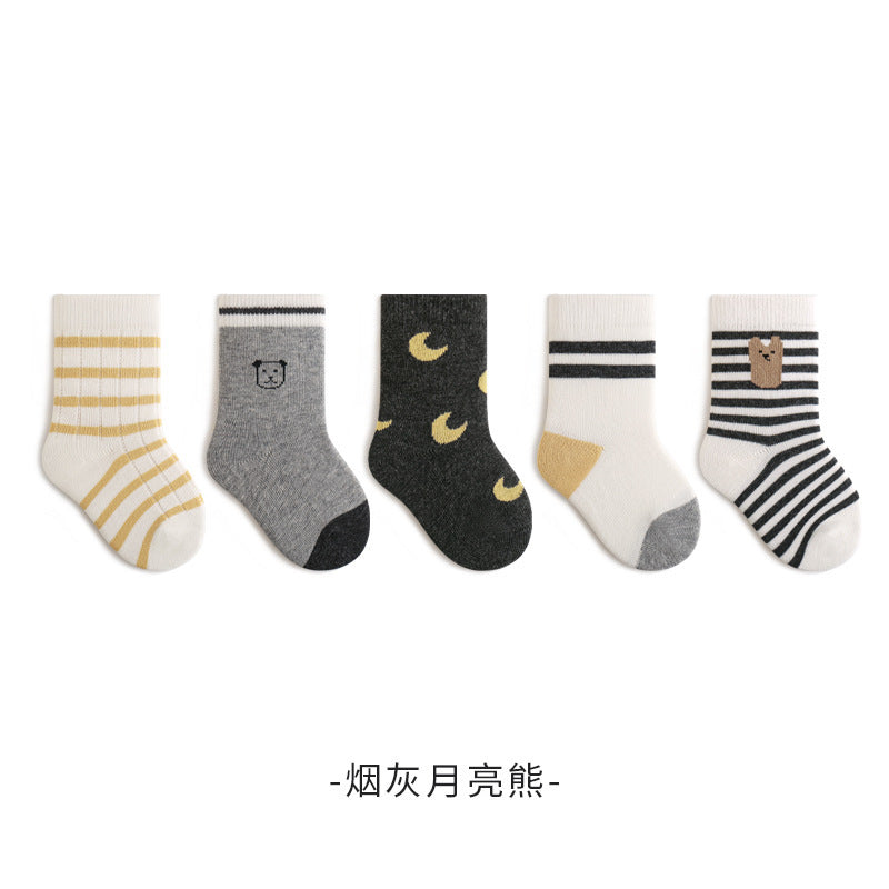 Babylon five-pair kids socks combed cotton breathable type a knee socks socks stripes boneless infant socks