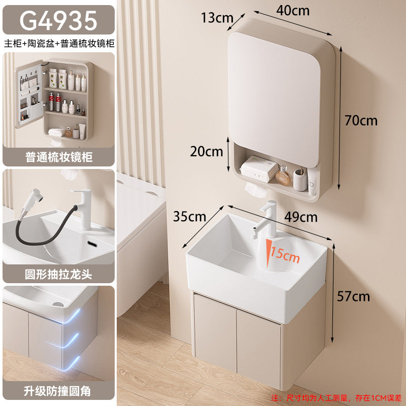Small apartment bathroom cabinet toilet sink space aluminum storage bathroom cabinet combination ceramic integrated wash basin