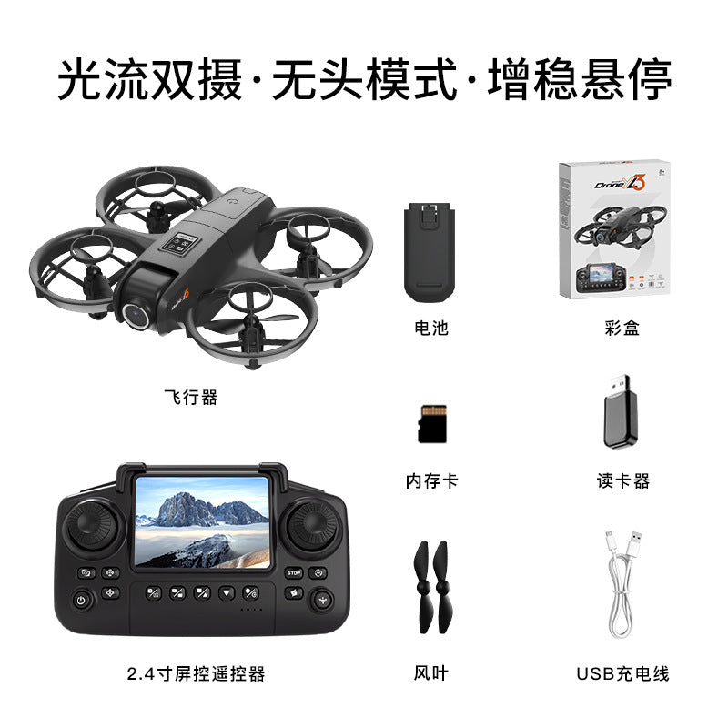 Yl3 mini fpv drone - full enclosure, anti-collision, ultra-hd dual lens, optical flow positioning, hovering, remote control aircraft