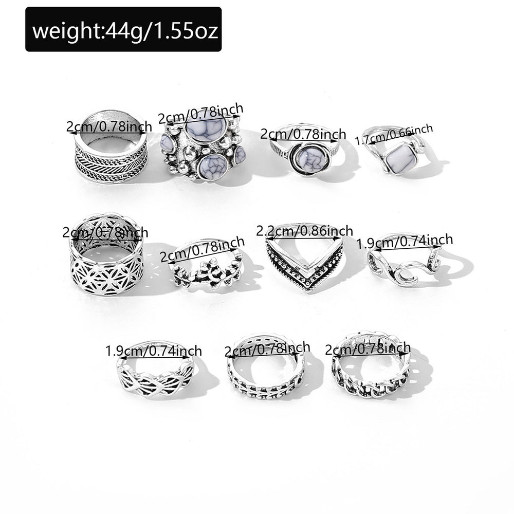hot-selling retro ethnic style ring for women, 10-piece set, geometric cut out design, combination ring jewelry wholesale