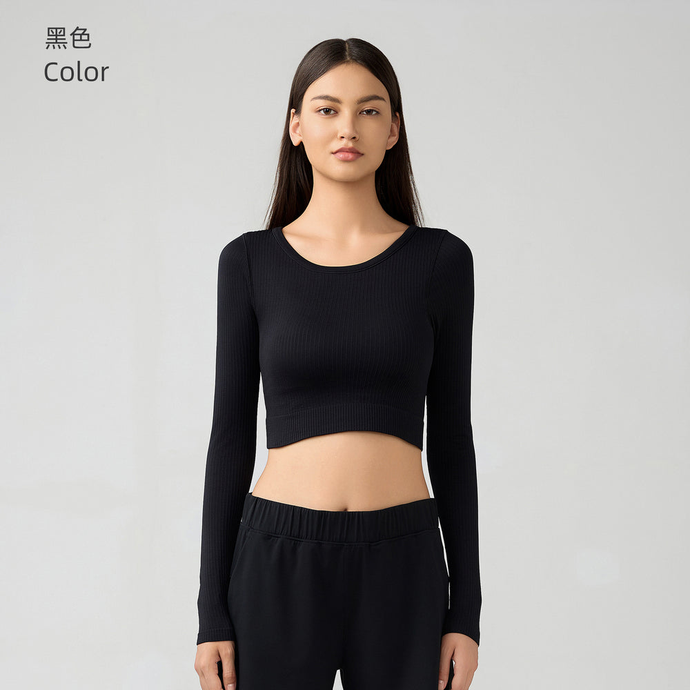 Women's yoga top with built-in bra pads, running & fitness cropped stretch top, new slim-fit long sleeve activewear - daw197