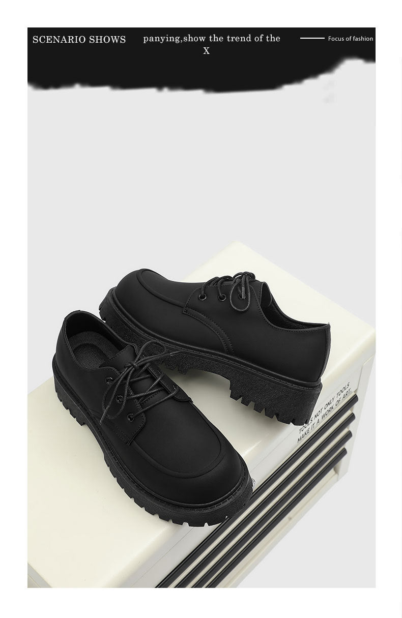 Men's shoes 2026 new spring retro chunky sole height increasing round toe derby leather shoes wear-resistant non-slip work boots martin trendy shoes