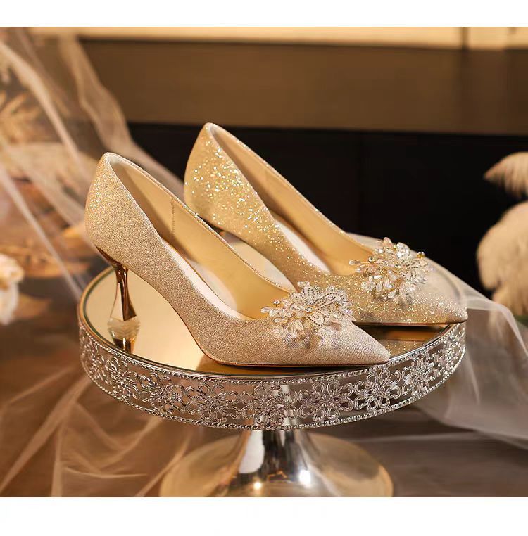 Crystal wedding shoes for women 2025 new xiuhe bridal shoes stiletto high heels