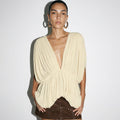 European and american women's clothing  summer new fashion solid color deep v-neck backless sexy shirred butterfly casual top t-shirt