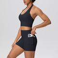 New arrivalnude halter back high waist hip pocketshorts yoga wear tight sports suit running fitness wear