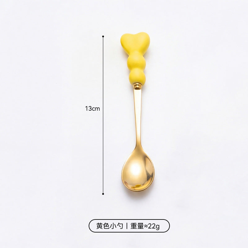 Sweetheart handle dessert fork spoon - girly, precise afternoon tea spoon, high-temperature resistant, thickened ceramic handle fruit fork