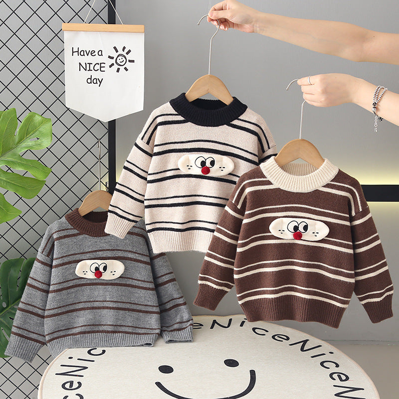 Kids' sweater  new arrival: fleece-lined, thickened knit base layer, cartoon korean style pullover sweater for boys