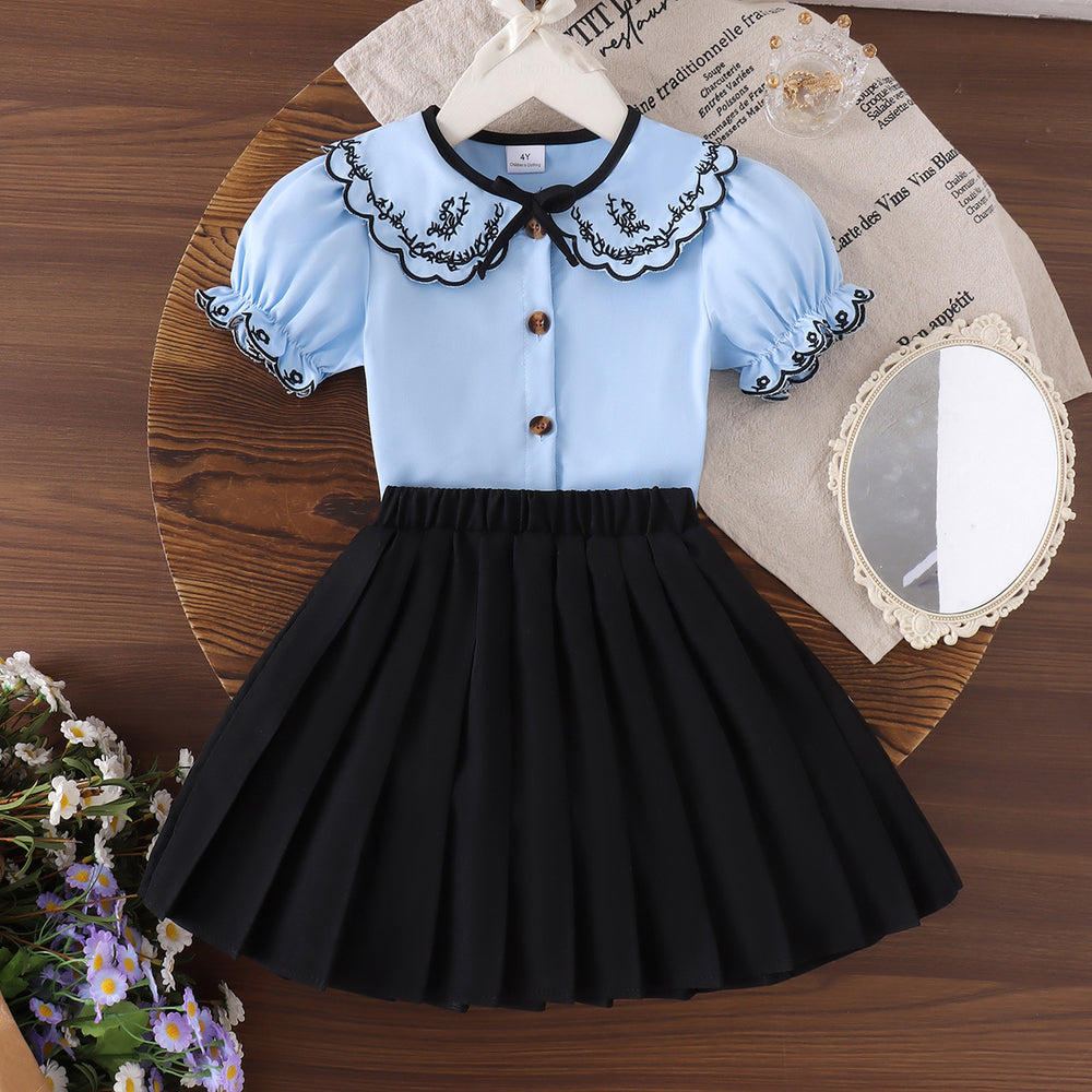 exclusive for european and american girls, new pink shirt + pleated skirt for babies