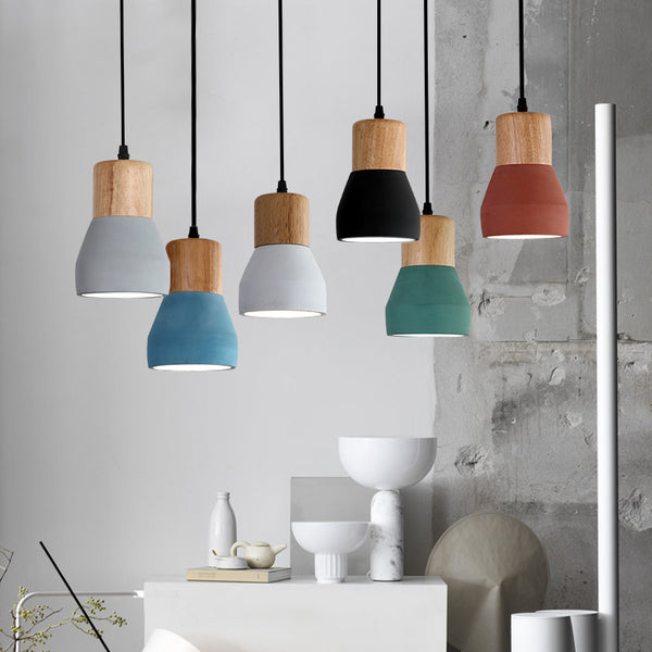 Rural restaurant chandelier simple modern personality creative retro solid wood head cement lamp three single head classical