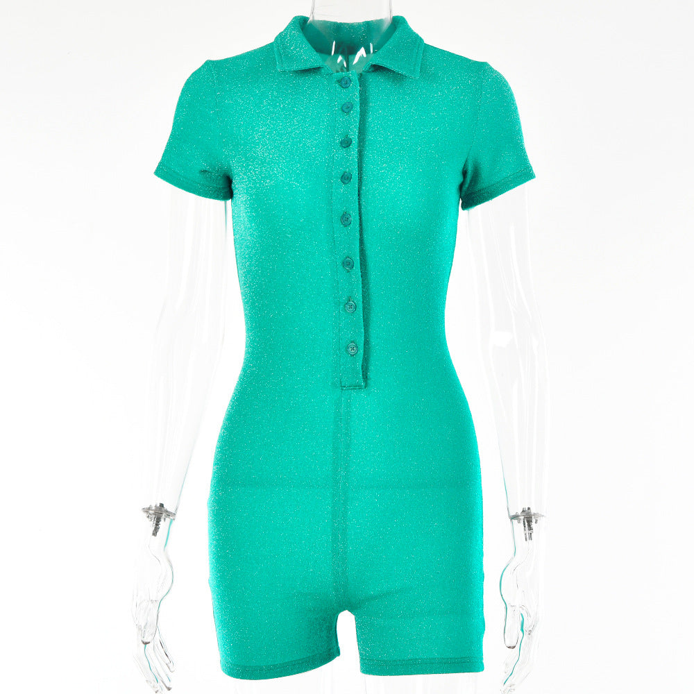 eBay hot-selling 2022 summer new onesie sexy small lapel cardigan single-breasted shorts onesie