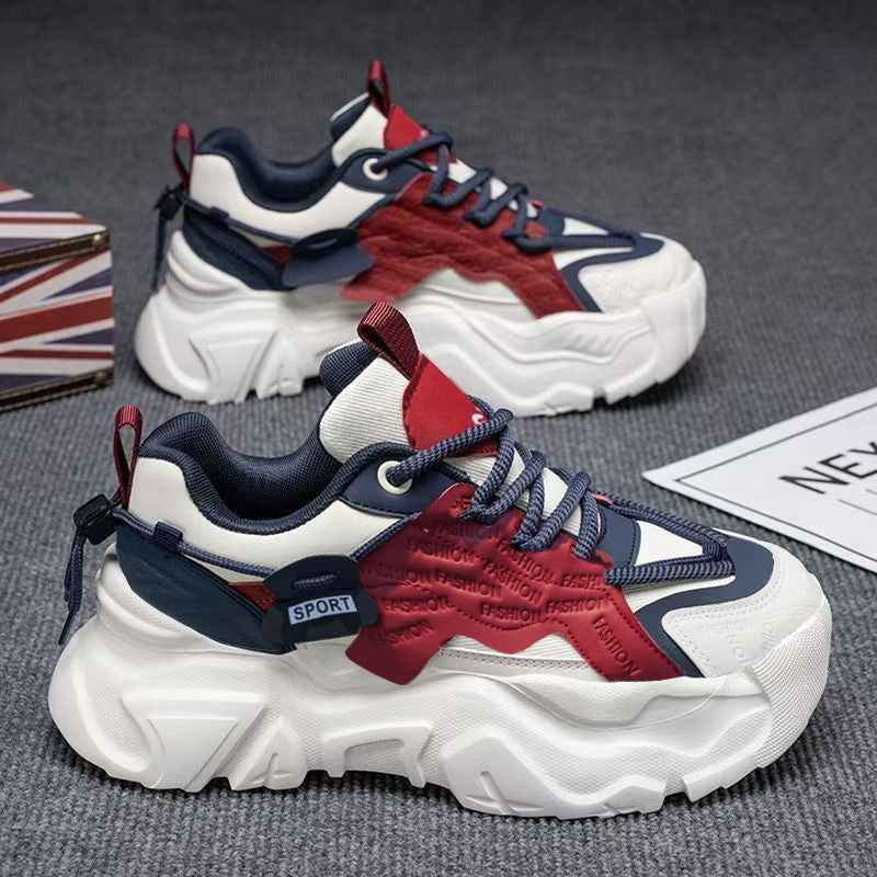 Popular men's shoes summernew arrival breathable sports casual running thick soleeasiest for matchwhite daddy trendy shoes