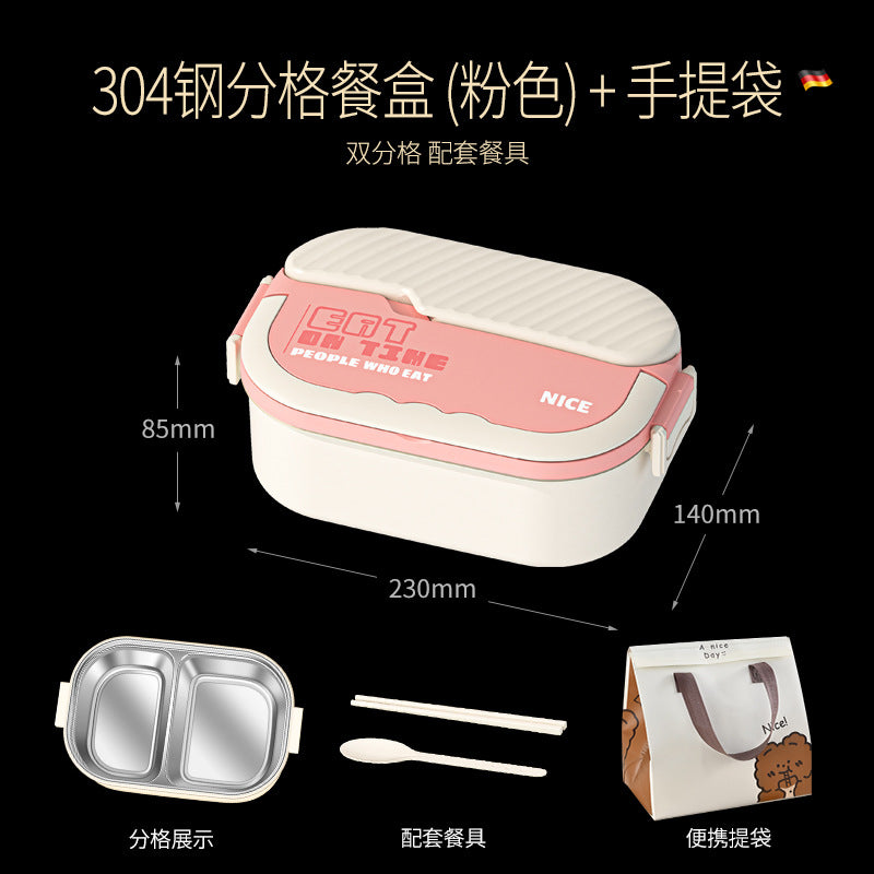 304 stainless steel thermal insulation lunch box Office workers can microwave oven heating large-capacity lunch box student grid bento box