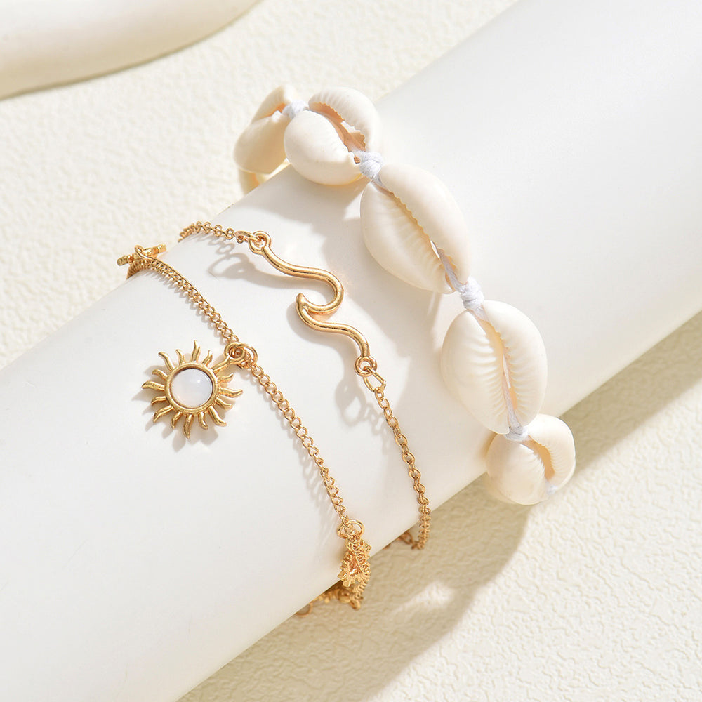 European and american new style minimalist natural shell summer anklet set - casual beach vacation style adjustable anklet jewelry