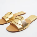Za 2023 spring new women's square toe criss-cross flat sandals - minimalist, versatile, outdoor slides for women