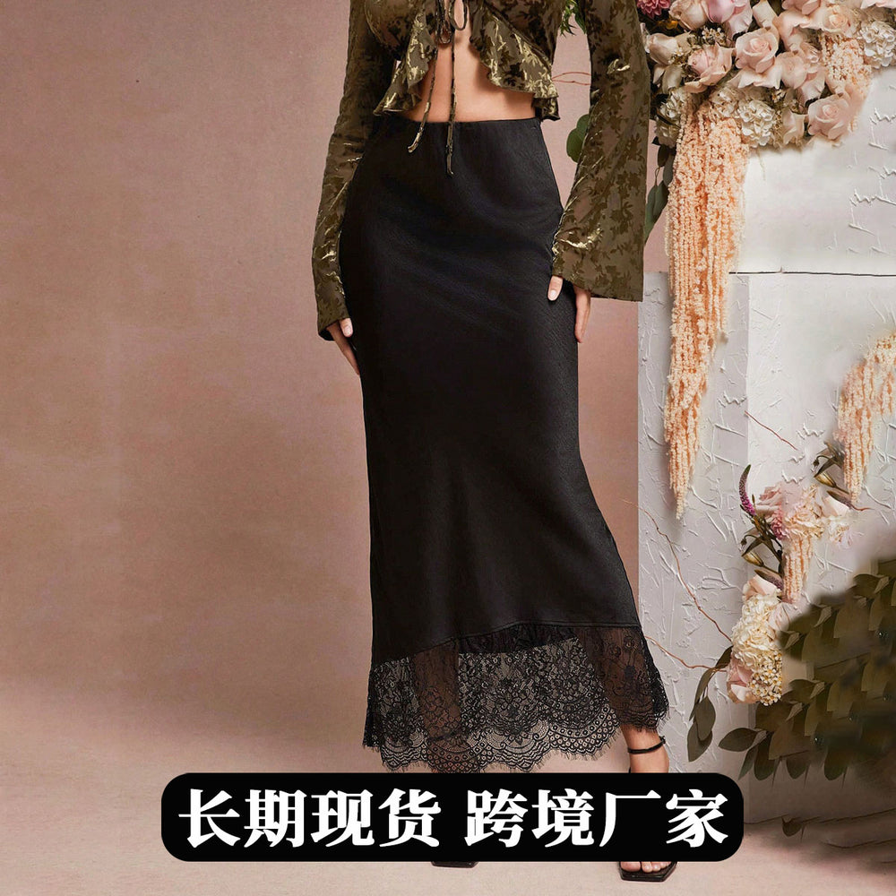 skirt lacepatchwork satin skirt socialite high-end women's clothing manufacturer source goods