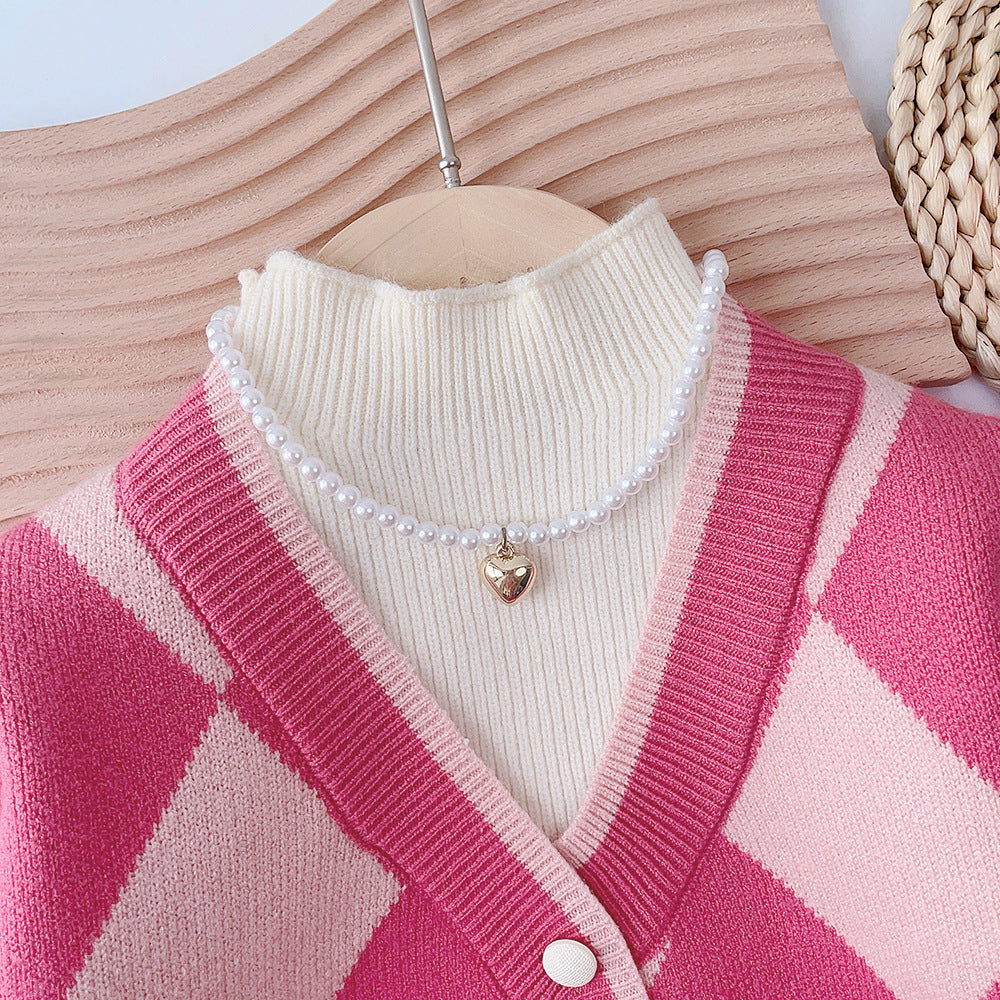 Girls' ribbed knit sweater dress set - new autumn/winter two-piece style: knitted cardigan and skirt set - cross-border children's wear