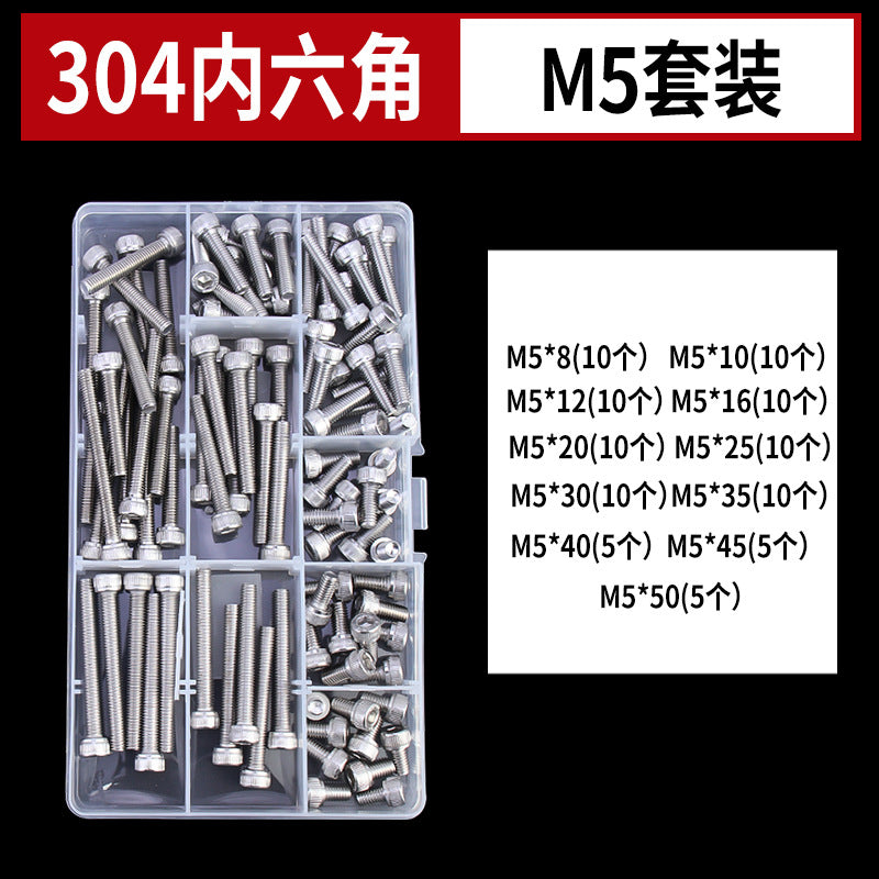Grade 12.9/304 Stainless Steel, Hexagon Bolt Nut Washer Set, Hexagon Cup Head Boxed Screws