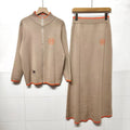 fashion new product creative horse embroiderycontrast colorlong sleeves woolen outwear+casualknitting midi skirttwo-piece set