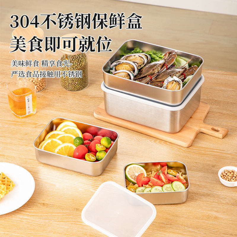 Wholesale stainless steel fresh-keeping box 304 food grade lunch box fruit bento box refrigerator frozen storage box sealed box