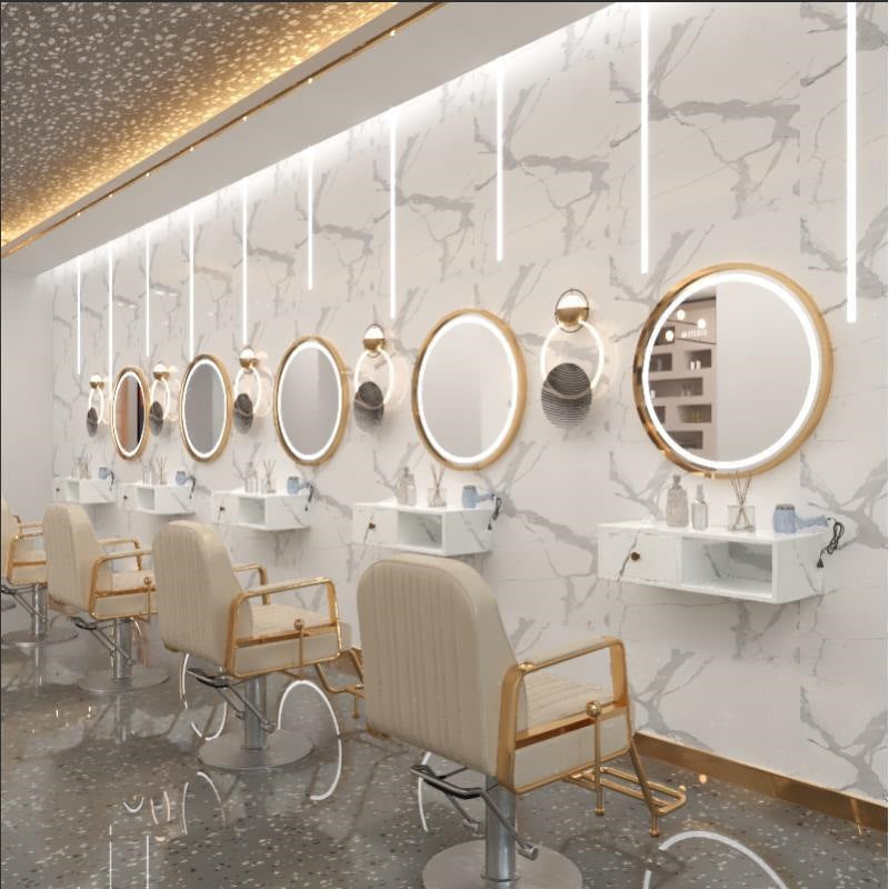 Influencer-approved barber shop mirror table, salon wall-mounted minimalist hairdressing mirror, touch-control led hairdressing mirror