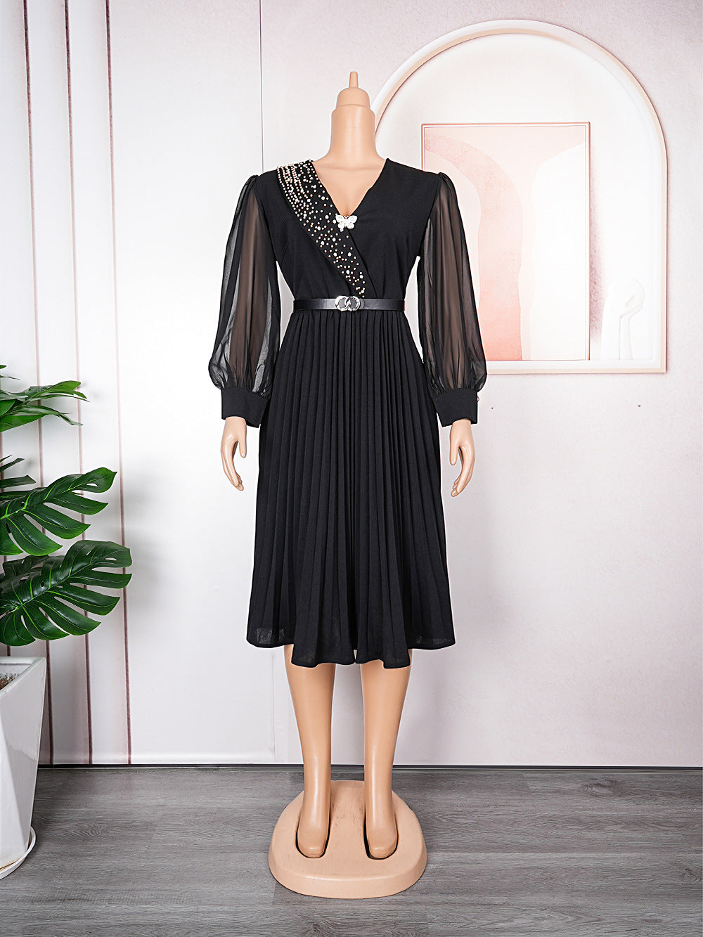 Fashionexport chiffon pleated skirt with belt african tiktok  women's clothing plus sizedress comes with brooch
