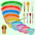 Stainless steel deep salad bowl with color-sprayed lid, round mixing bowl with non-slip silicone base for kitchen use