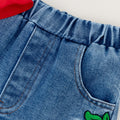 summer collection: girls' camisole top with bow detail and cinched waist design + washed denim shorts set