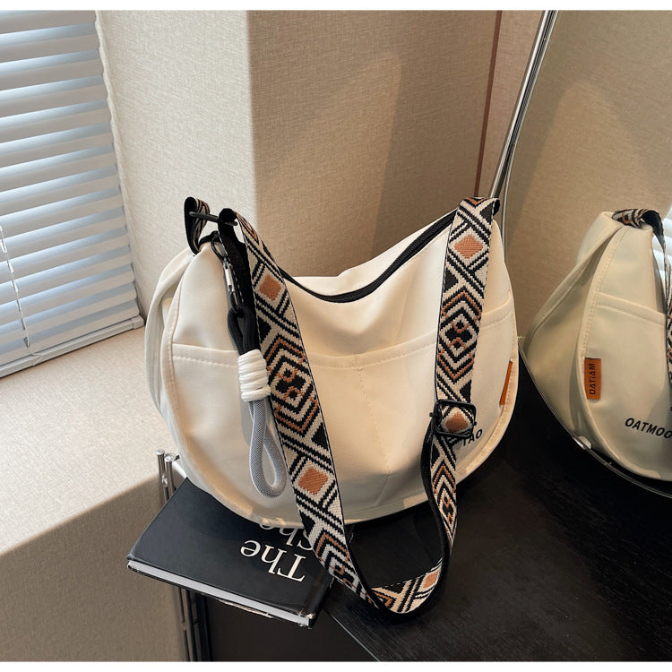 Cross-border nylon shoulder bag messenger bag women's casual bag 2024 new high-end versatile large-capacity dumpling bag