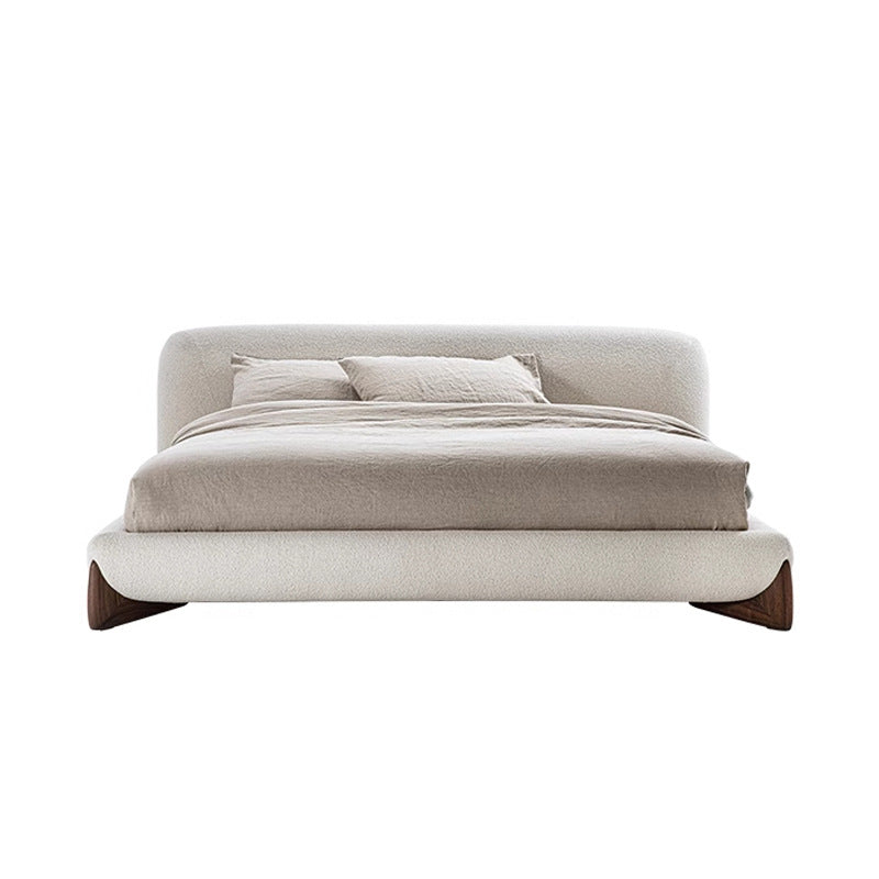 Factory direct: wabi-sabi style double bed - large size tatami bed for master bedroom - minimalist soft backrest lambswool fabric bed