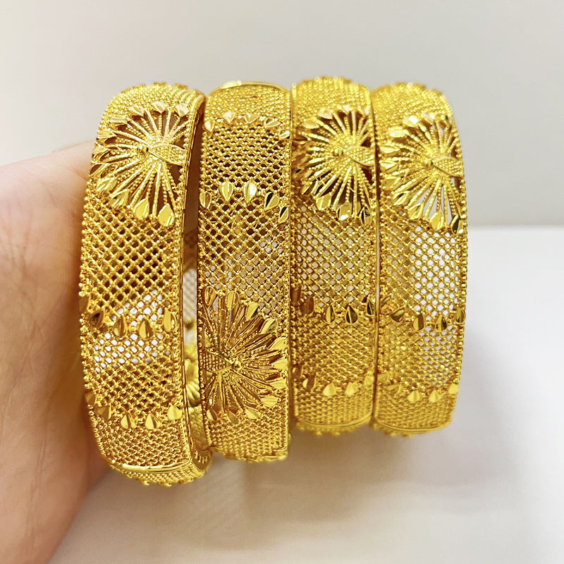 Middle east dubai 24k gold plated women's bangle luxury jewelry designer indian bracelet african arabian wedding