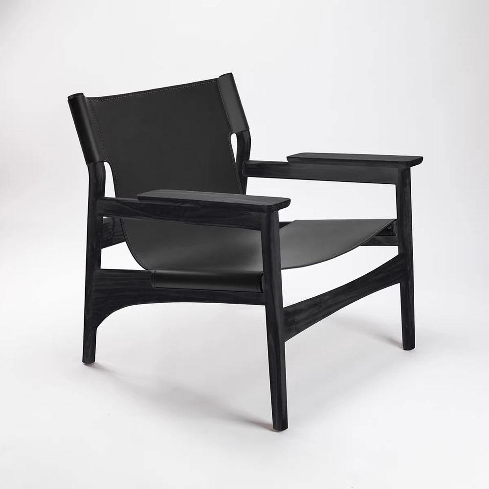 Vintage saddle chair - home living room balcony retro solid wood single leisure chair - designer style light luxury sofa chair