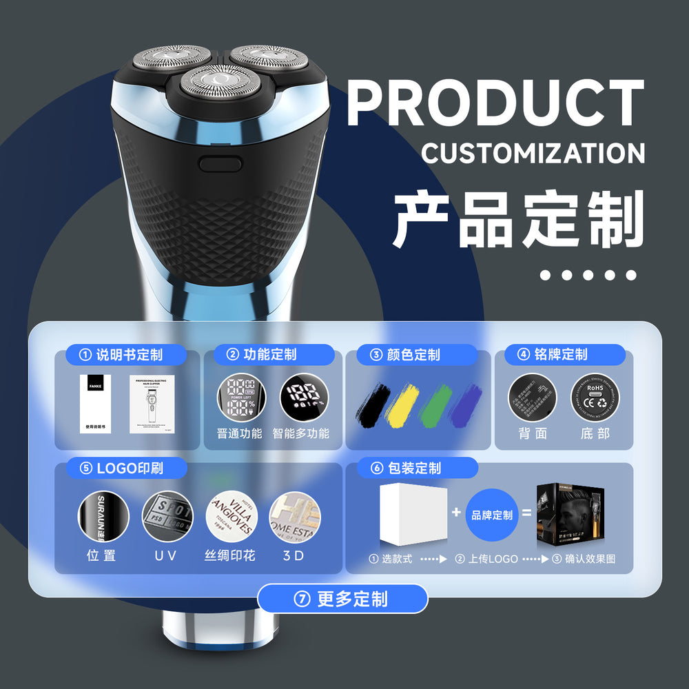 Floating triple-blade electric shaver, fully washable, usb quick charge, men's razor, cross-border wholesale