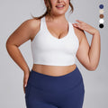 European and american plus size sports bra for women, high impact shockproof brushed fabric racerback yoga tank top, high elasticity breathable fitness bra