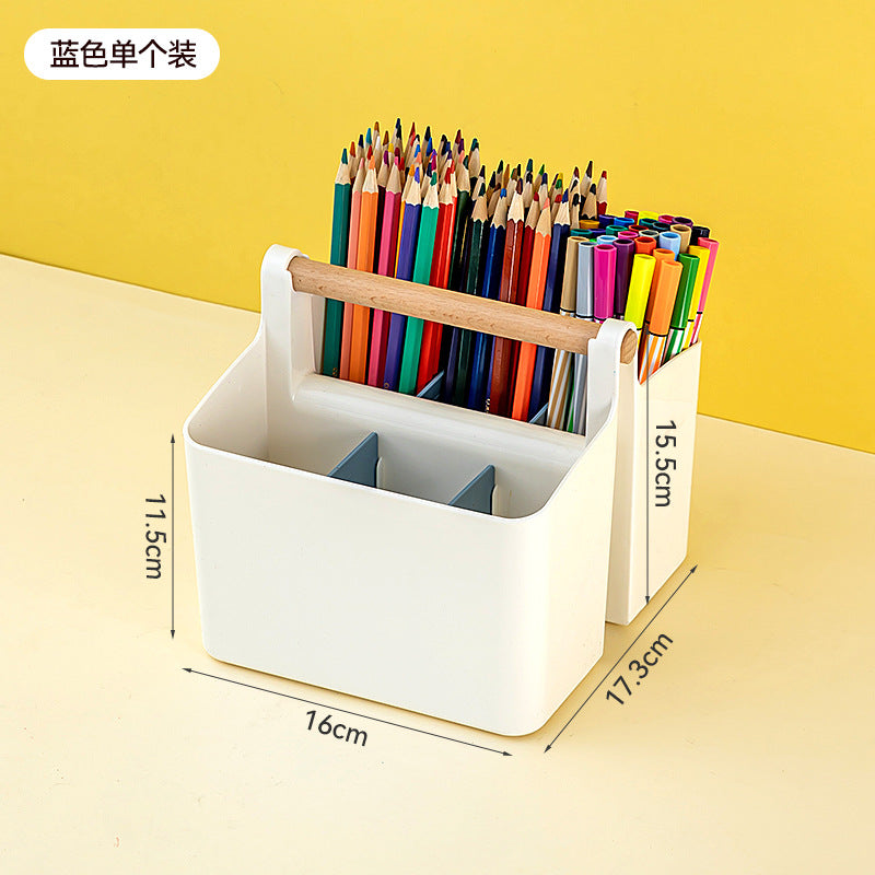Hand-held colored pen marker storage box, grid large-capacity pen holder, finishing, student brush desktop stationery storage box