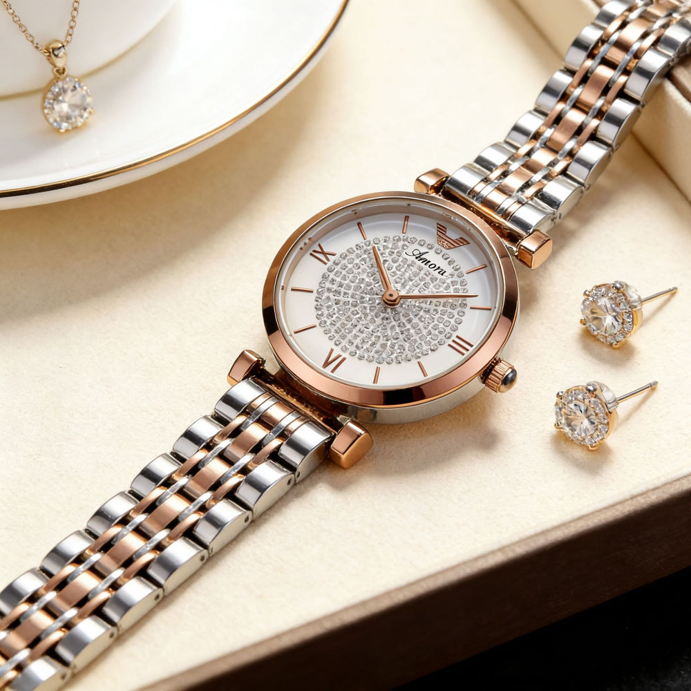 Factory direct: 2026 new women's fashion watch - korean style starry sky steel band quartz watch with full diamond accents - trendy design