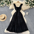 French romantic style spaghetti strap playful sleeveless dress - women's summer tie-waist slimming a-line cake dress - vacation style