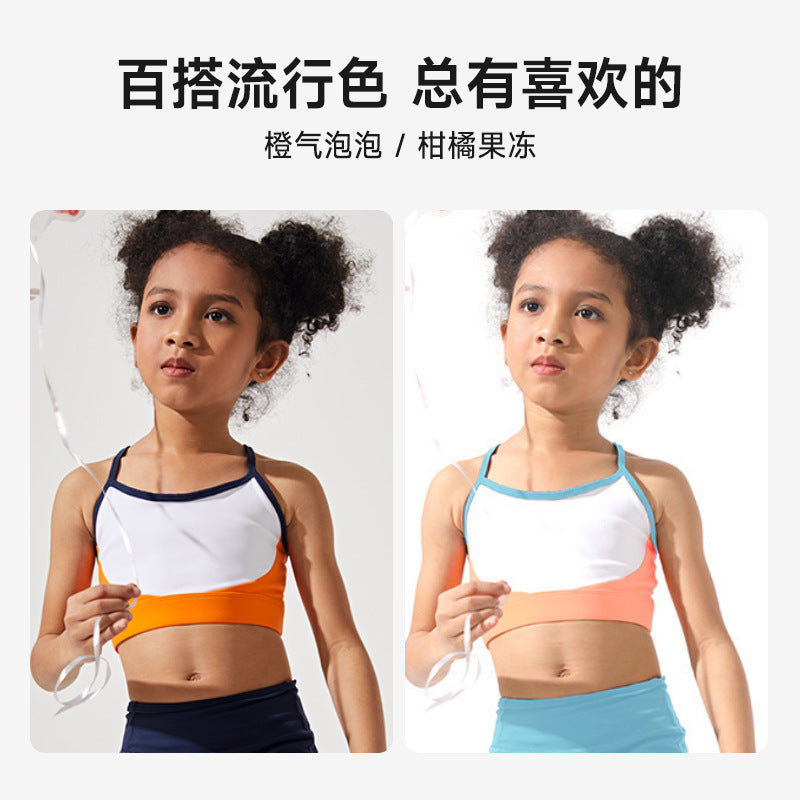 Color block spliced high-stretch kids' activewear: compression yoga top for running and fitness training