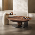 Ready-to-ship minimalist designer ufo coffee table, perfect for living rooms and small apartments. features a round walnut veneer and a touch of understated luxury. available as a coffee table set