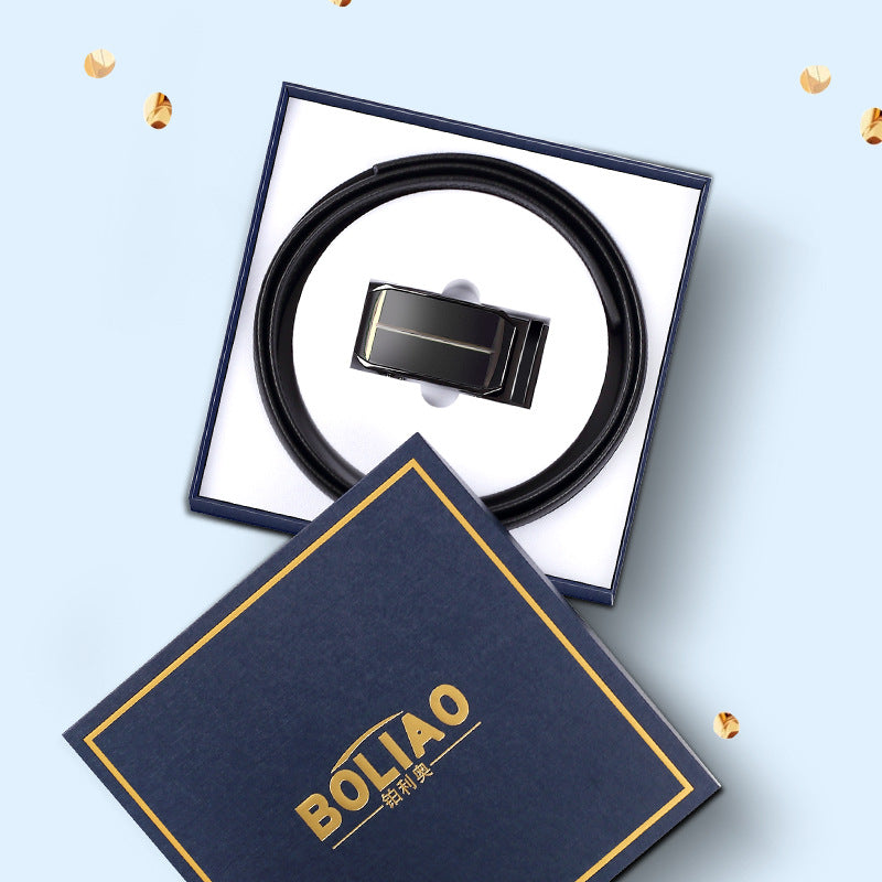 Brand leather men's belt gift box automatic buckle belt first layer cowhide belt boys business belt wholesale
