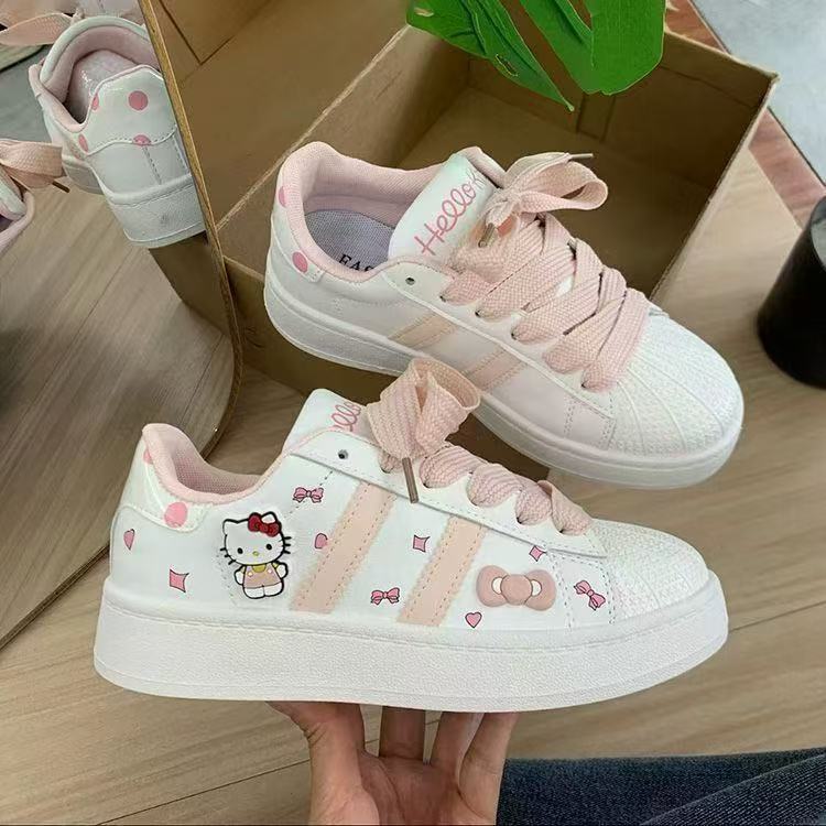 Hello kitty new versatile shoes - non-slip, wear-resistant casual sneakers, white shoes, shell toe girls' skate shoes