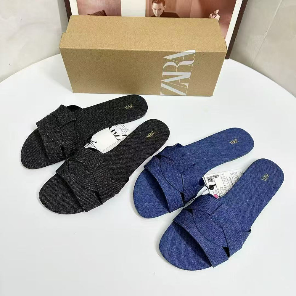 Za summer flat sandals soft sole one-piece commuter shoes fashionable versatile european and american plus size cross-border women's shoes wholesale
