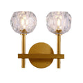 Modern french brass three-dimensional faceted crystal glass wall sconce - luxury soft lighting for b&b guest rooms and bathroom mirrors