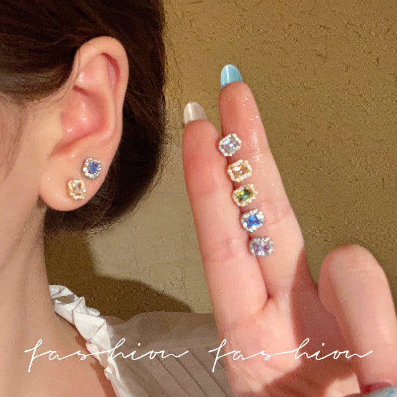 Exquisite sparkling colorful zircon stud earrings - korean style, unique design, delicate earrings, everyday versatile, ear-friendly jewelry