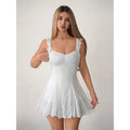 Women's summer new fashion elegant embroidered fabric ruched backless tie-up slim fit a-line mini dress